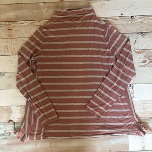 Loft Mauve & Gray Striped Shirt with High Neckline